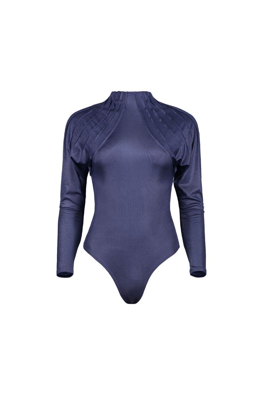 TURTLENECK BODYSUIT  WITH PINTUCKS AND OPEN BACK

Composition: 80% Nylon- 20% Spandex

Care Instructions: Machine wash in cold water with similar colors on gentle cycle, do not soak for too long

Fit: Slim fit

Color:  Purple/blue

Size Chart

*DUE TO MONITOR DIFFERENCES, ACTUAL COLOR MAY VARY SLIGHTLY FROM WHAT APPEARS ONLINE*

*** THIS IS A LIMITED EDITION ITEM , NO RESTOCK ***