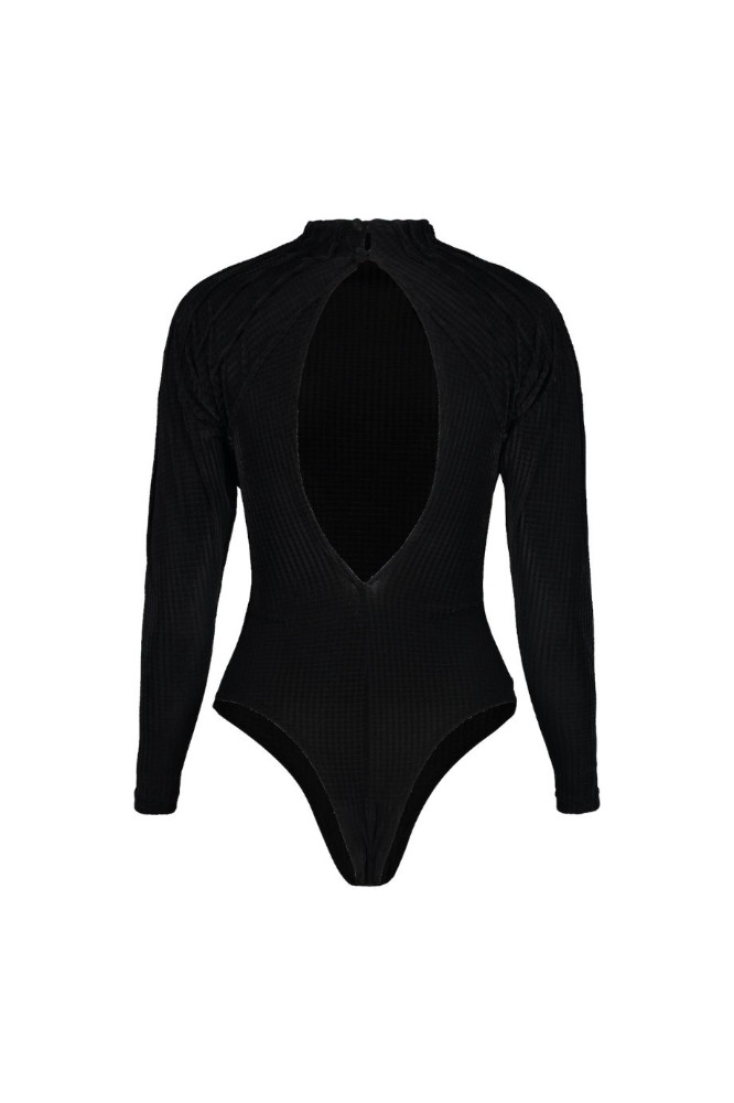 BLACK VELVET PINTUCK BODYSUIT