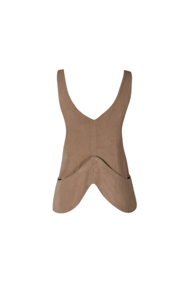 BUTTON FRONT VEST- TAN