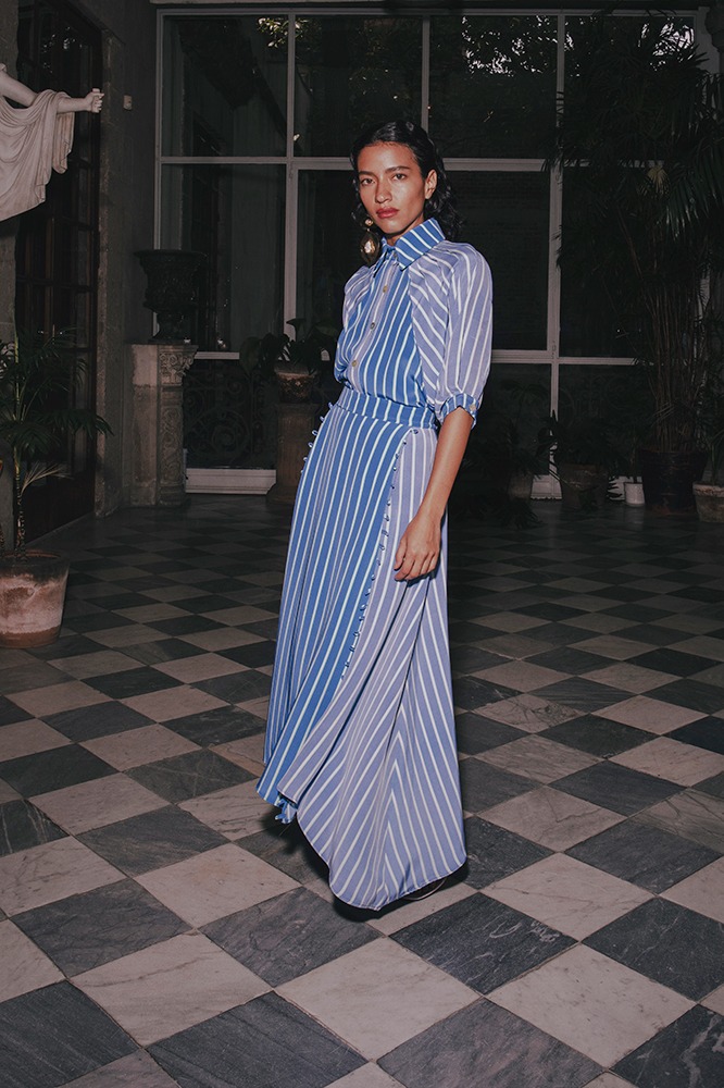 PINTUCK STRIPED SHIRT AZURE