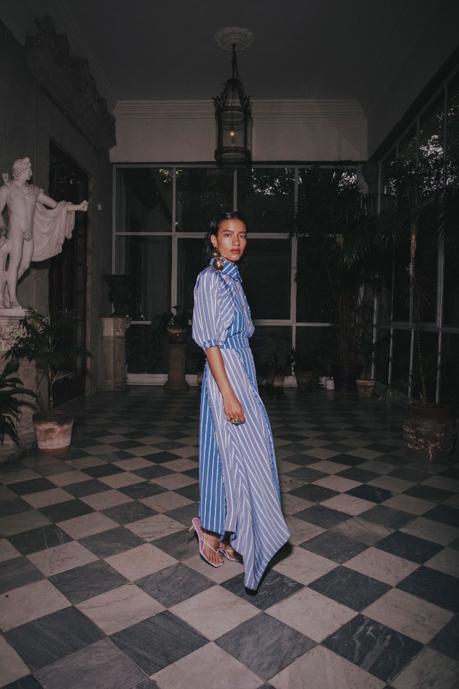 PINTUCK STRIPED SHIRT AZURE