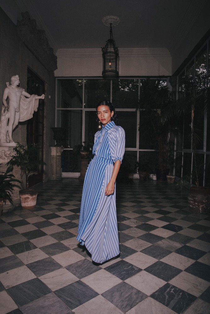 PINTUCK STRIPED SHIRT AZURE