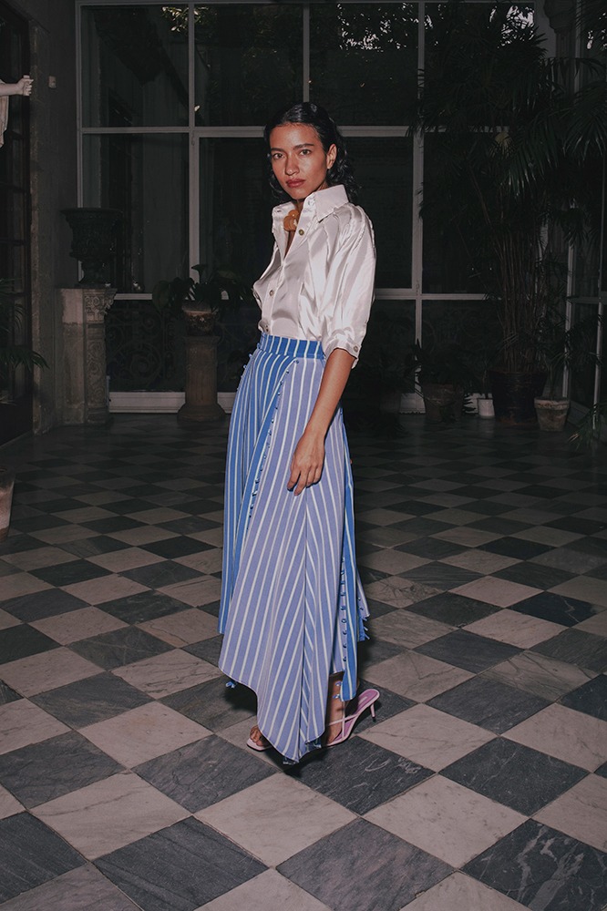 TRAPEZE STRIPED SKIRT AZURE