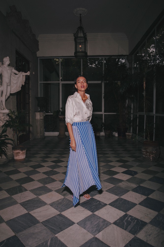 TRAPEZE STRIPED SKIRT AZURE