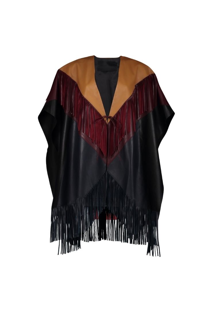 PRE-ORDER ONLY – Expect your piece to be shipped up to 20 working days after placing your order.

 COLOR-BLOCK LEATHER CAPE WITH FRINGES

Composition: 100% lambskin leather / lining 100% polyester

Care Instructions: Leather specialized cleaning

Fit:  Designed to fit all sizes

Color: maple/wine/black/midnight blue

Size Chart

*ACTUAL COLOR MAY VARY SLIGHTLY FROM WHAT APPEARS ONLINE*

Before placing your order don´t forget to check our shipping and return policies.

Check them out!