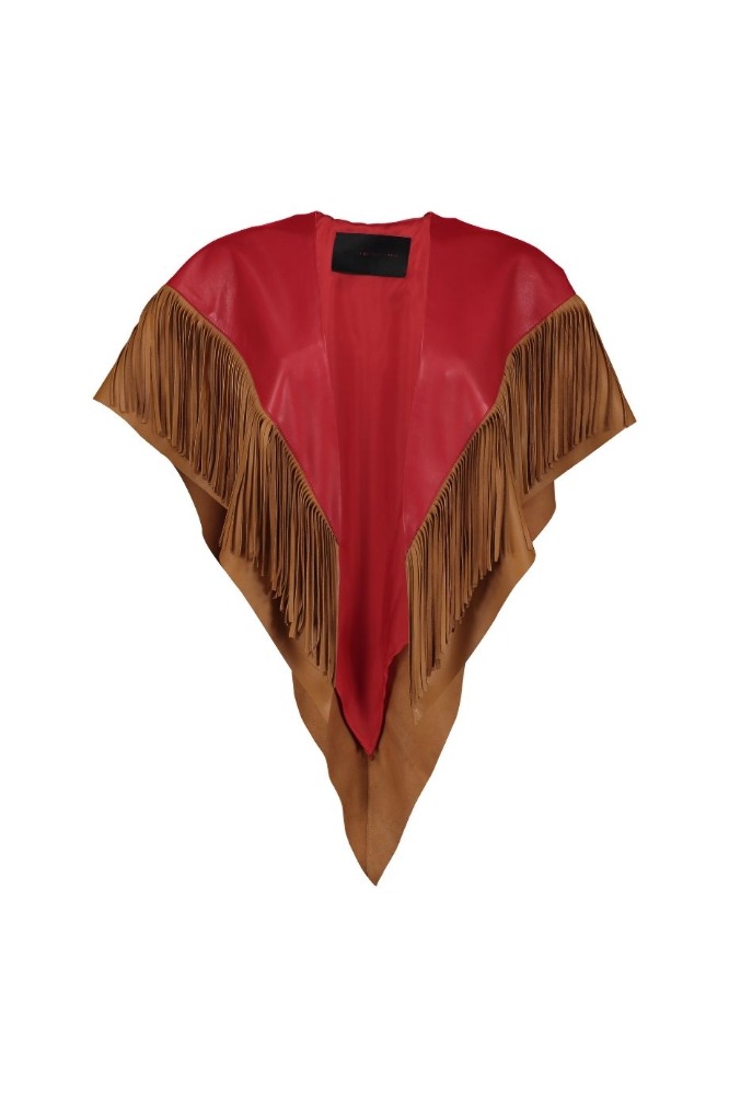 PRE-ORDER ONLY – Expect your piece to be shipped up to 30 working days after placing your order.
 

SHORT COLOR-BLOCK LEATHER CAPE WITH FRINGES
 

Our garments are handcrafted with bovine skin. It is possible to find some little imperfections that show the authenticity of natural leather which makes them unique.
 

Composition: 100% lambskin leather / lining 100% polyester

Care Instructions: Leather specialized cleaning

Fit:  Designed to fit all sizes

Color Variations: red/maple - black/ midnight blue

Size Chart

*ACTUAL COLOR MAY VARY SLIGHTLY FROM WHAT APPEARS ONLINE*
 

Before placing your order don´t forget to check our shipping and return policies.

Check them out!