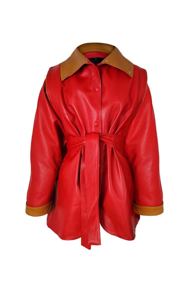 Red Carol Jacket is ready to ship, other colors are pre order only 
Expect your piece to be shipped up to 30 working days after placing your order 

LEATHER JACKET WITH REMOVABLE BELT
 

Our garments are handcrafted with bovine skin. It is possible to find some little imperfections, that show the authenticity of natural leather which makes them unique.
 

Composition: 100% lambskin leather / lining 100% polyester

Care Instructions: Leather specialized cleaning

Fit: Loose-fitted style

Color: black-honey / honey-salmon/  red-honey / black-salmon

Model is wearing a one size fits all garment

Size Chart
*DUE TO MONITOR DIFFERENCES, COLOR MAY VARY SLIGHTLY FROM WHAT

APPEARS ONLINE*
 

Before placing your order don´t forget to check our shipping and return policies.


Check them out!