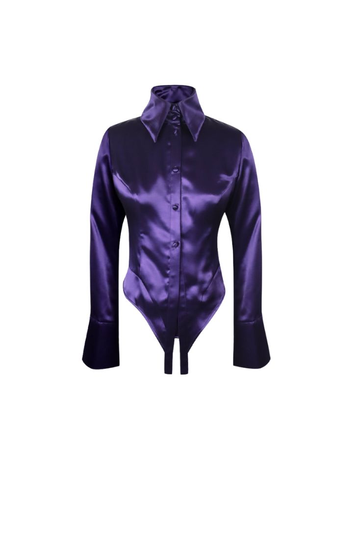 TAILORED SATIN PURPLE BLOUSE