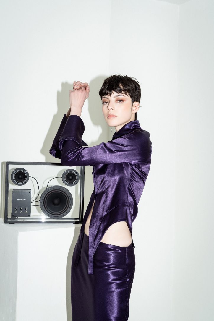 BIAS CUT SATIN PURPLE SKIRT