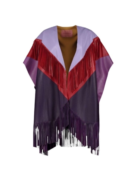 LEATHER COLORBLOCK PURPLE PONCHO