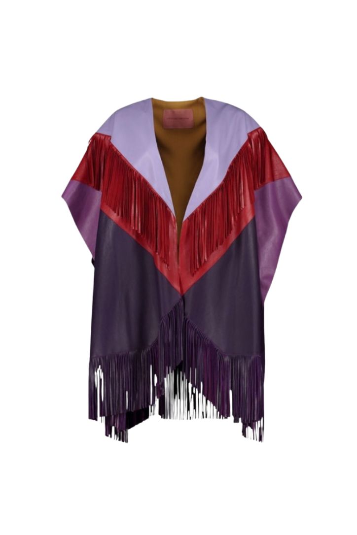 LEATHER COLORBLOCK PURPLE PONCHO