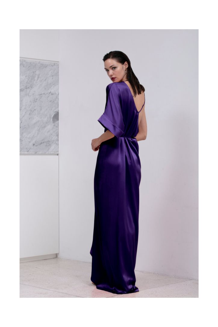 KAMI DRESS SATIN RAYON DEEP PURPLE