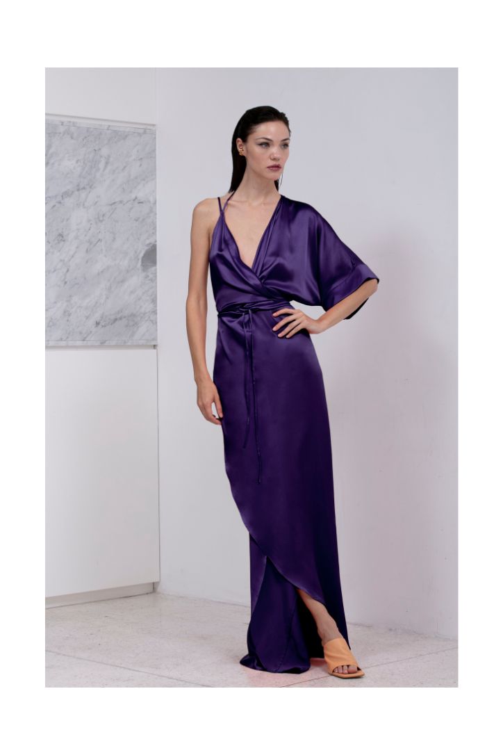 KAMI DRESS SATIN RAYON DEEP PURPLE