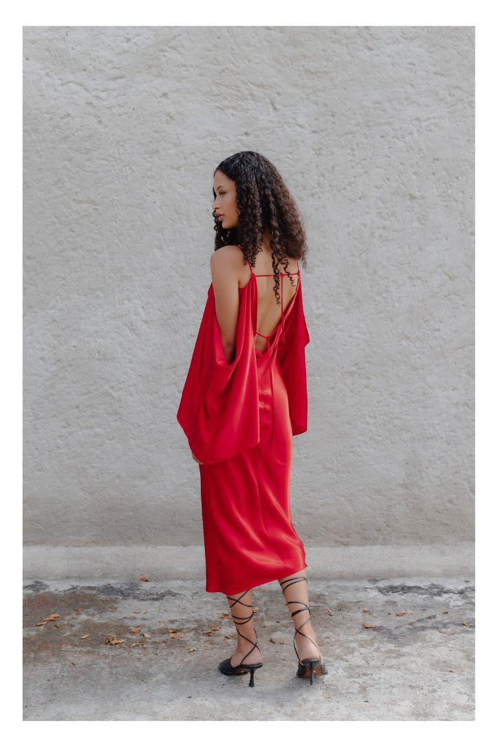 BIAS CUT SATIN RED DRESS