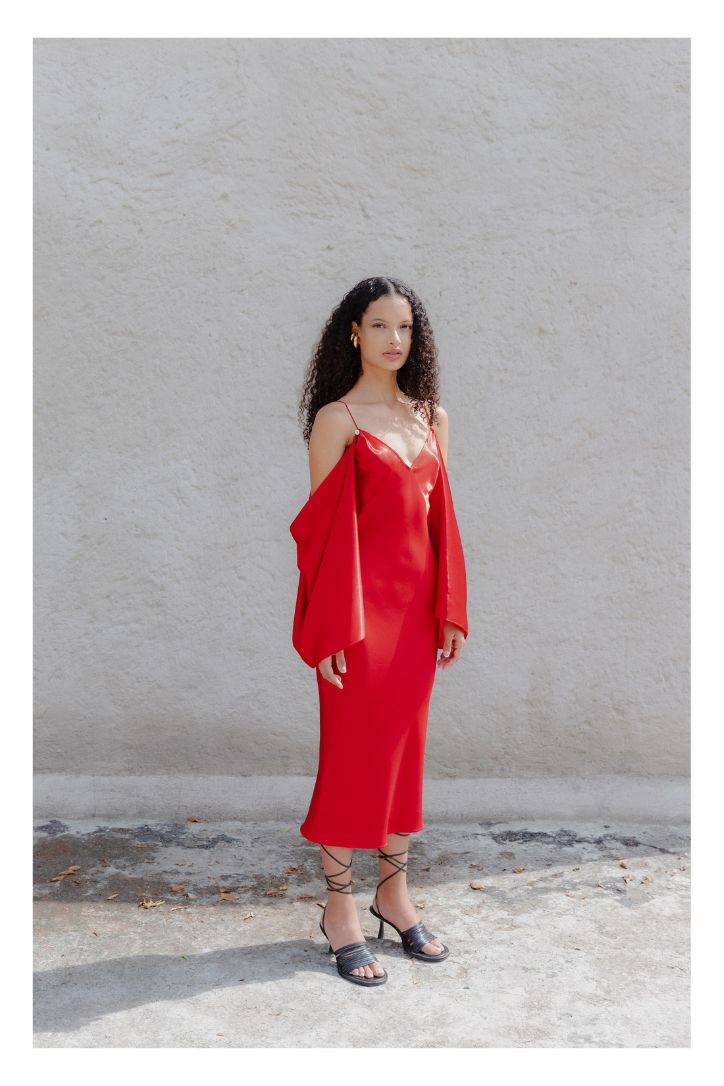BIAS CUT SATIN RED DRESS