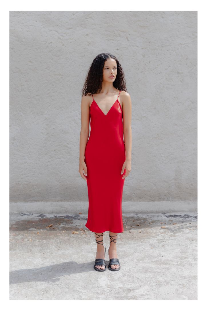 BIAS CUT SATIN RED DRESS