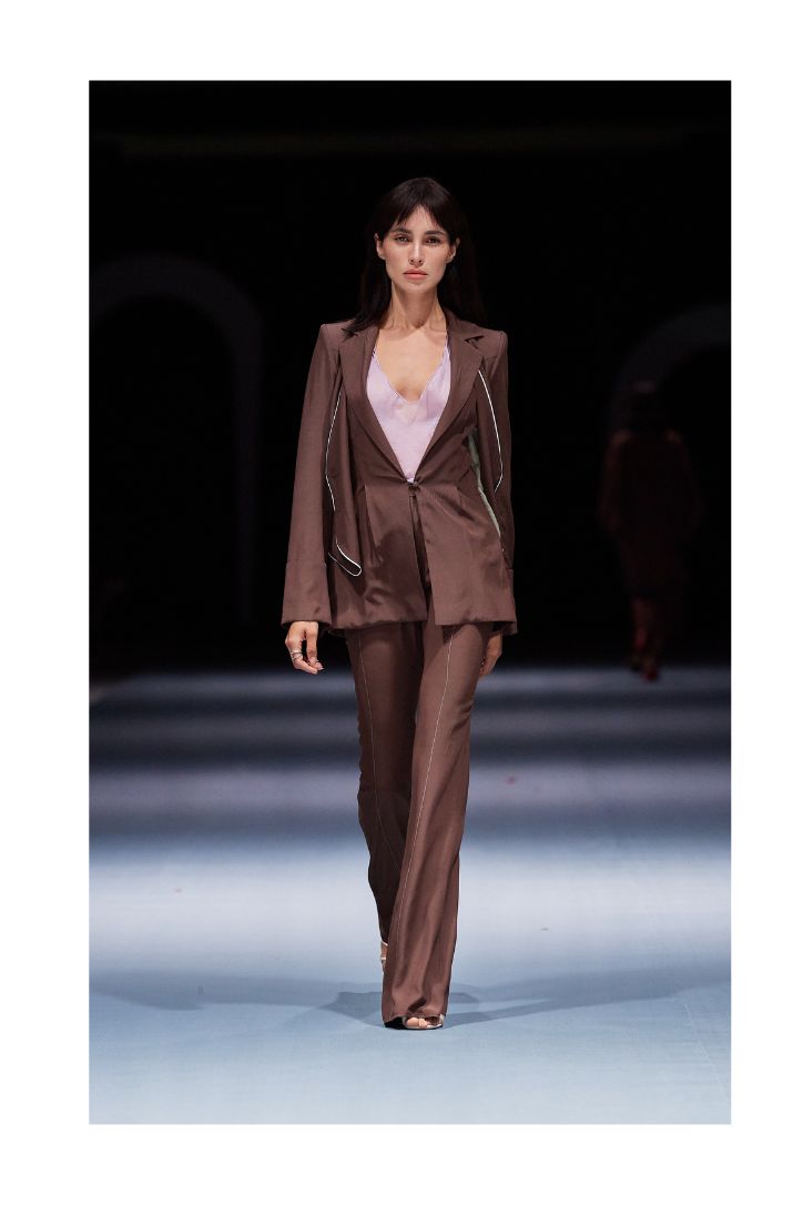 CONTRAST STITCH FLARED PANTS