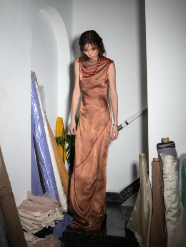 HAND DYED MAXI BROWN DRESS