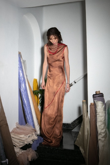 HAND DYED MAXI BROWN DRESS