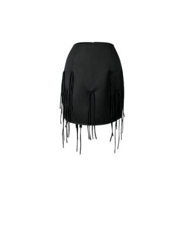 FRINGED BLACK MINI SKIRT