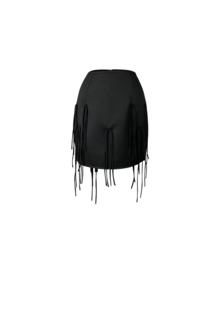 FRINGED BLACK MINI SKIRT